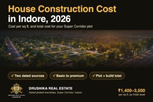 House construction cost in Indore 2026: Rs 1,400 to 3,500 per sq ft by finish level, cover image