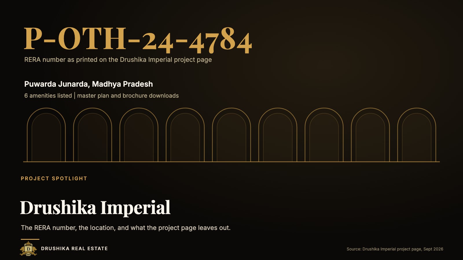 Drushika Imperial cover showing RERA number P-OTH-24-4784 above an arcade line drawing